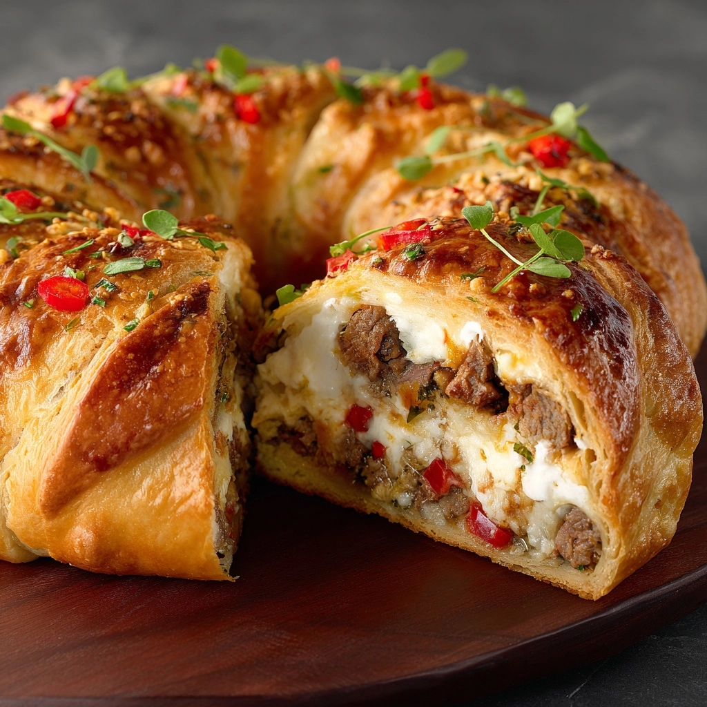 Philly Cheese Steak Crescent Ring Recipe - Recipe Image