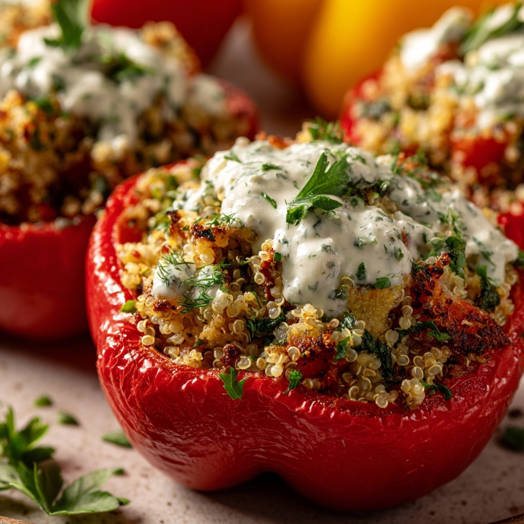 Greek Stuffed Peppers with Tzatziki Sauce Recipe - Recipe Image