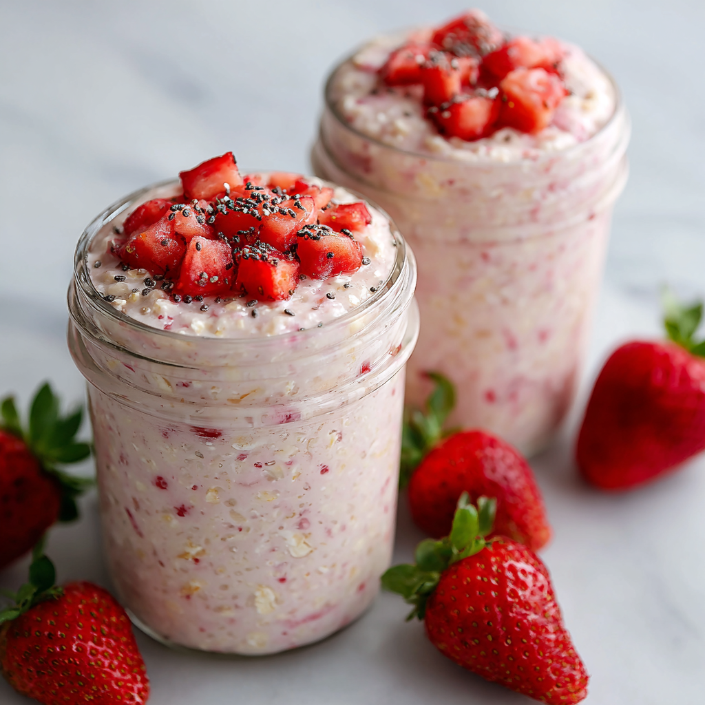 Strawberries and Cream Overnight Oats Recipe - Recipe Image