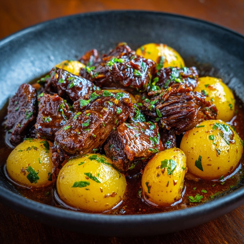 Slow Cooker Garlic Butter Beef Bites & Potatoes Recipe - Recipe Image