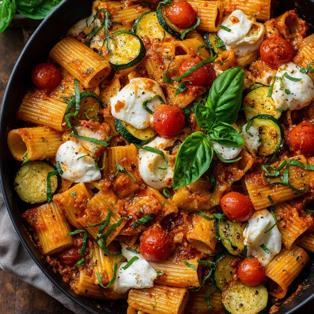 Rigatoni with Sausage, Tomatoes, and Zucchini Recipe - Recipe Image