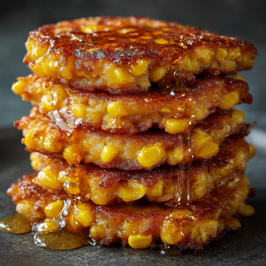 Sweet Corn Fritter Stacks with Honey Butter Recipe - Recipe Image