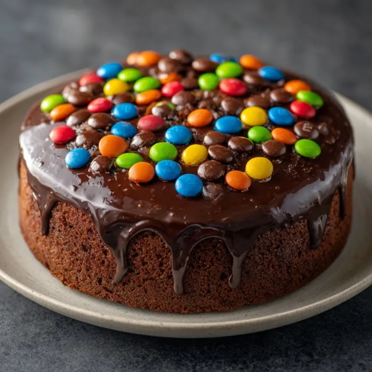 Candy-Filled M&M Drip Cake Recipe