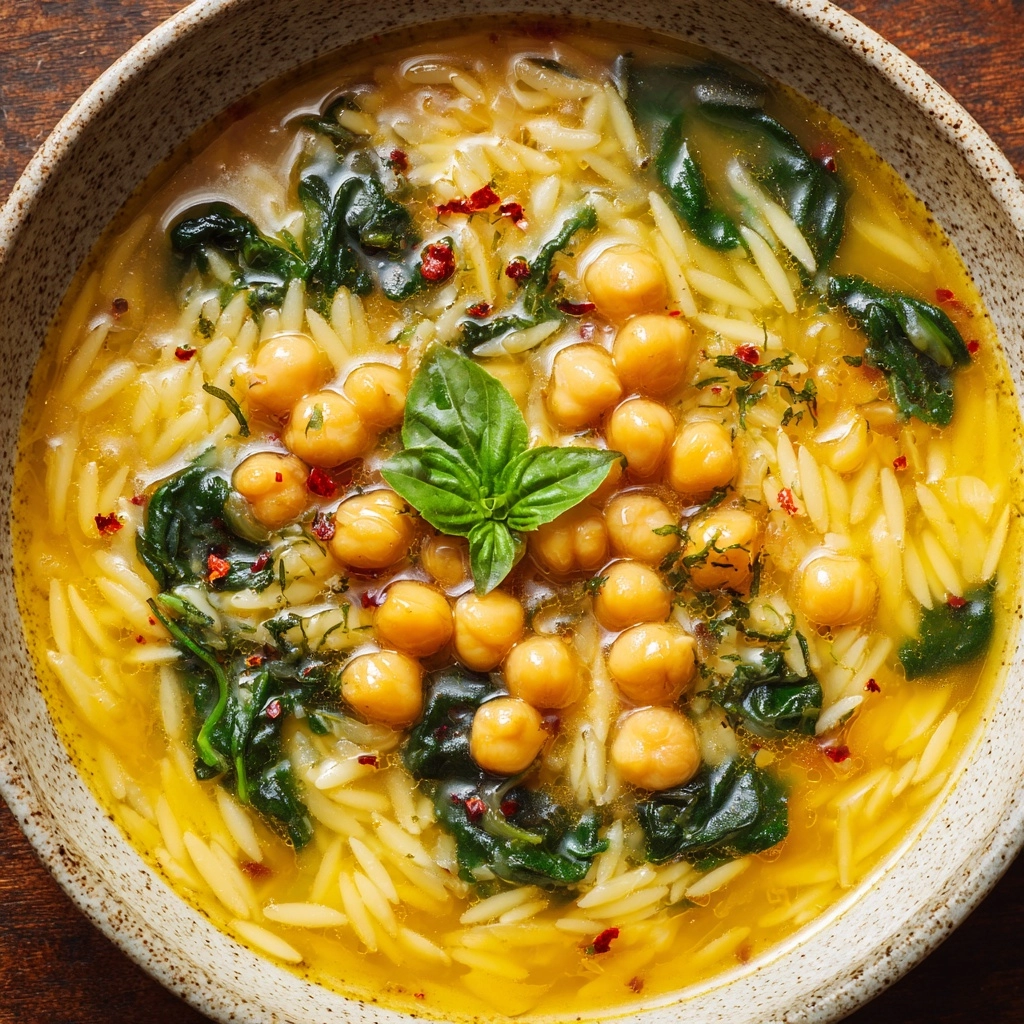 Turmeric Soup with Chickpeas, Orzo, and Spinach Recipe - Recipe Image