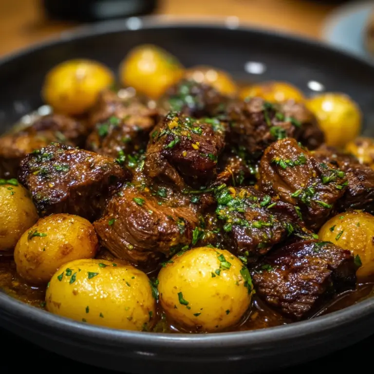 Slow Cooker Garlic Butter Beef Bites & Potatoes Recipe