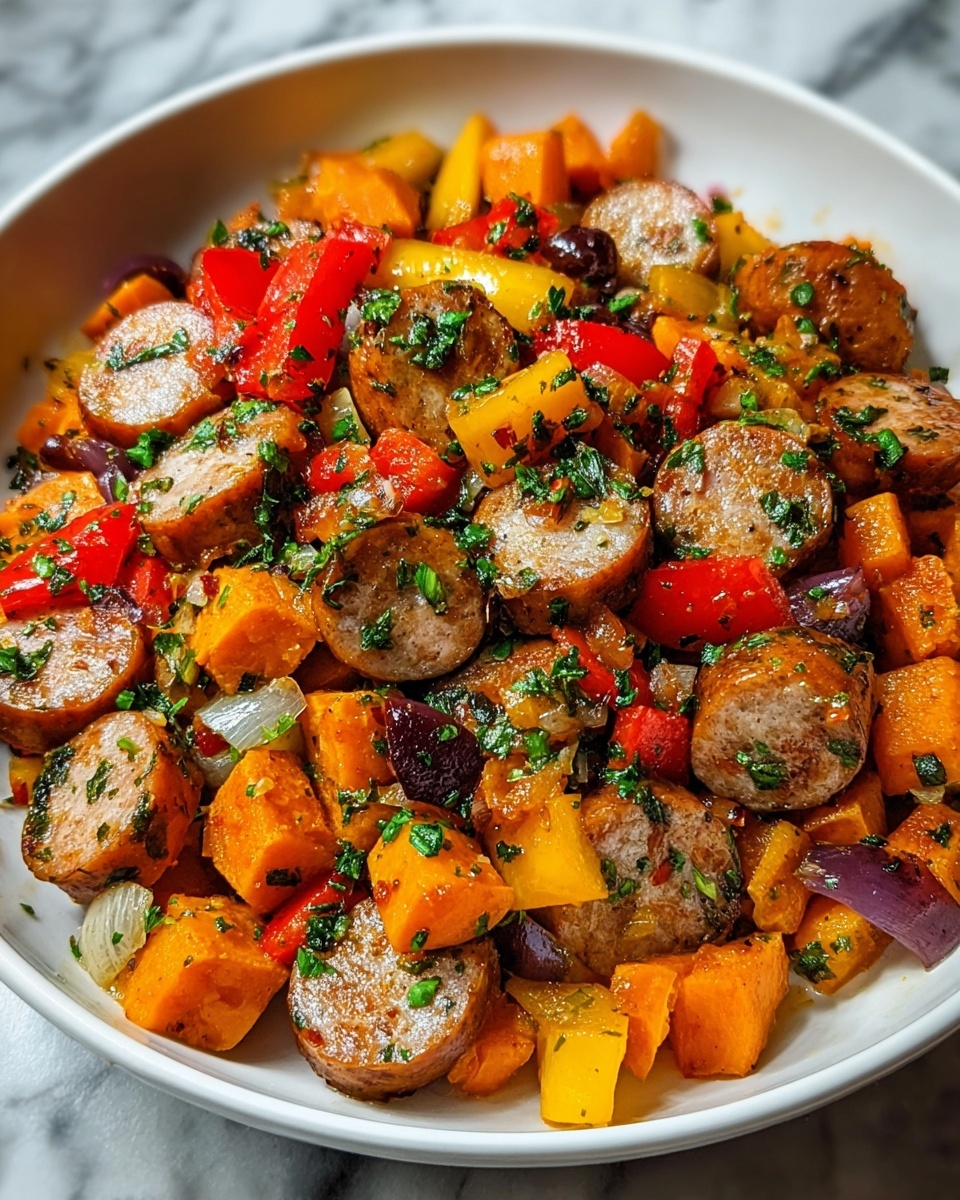 Sausage and Sweet Potatoes with Honey Garlic Sauce Recipe - Recipe Image