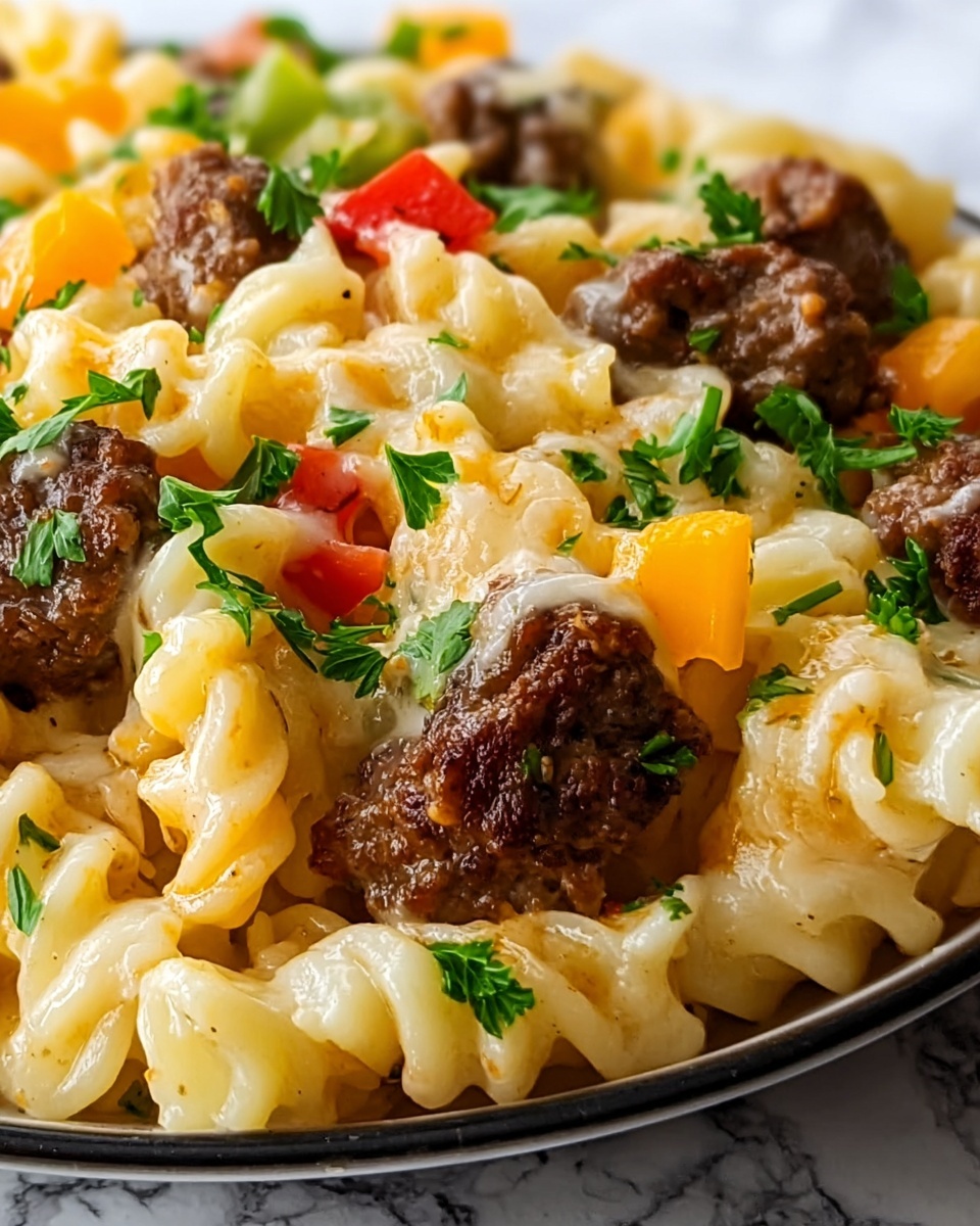 Crockpot Philly Cheesesteak Pasta Casserole Recipe - Recipe Image