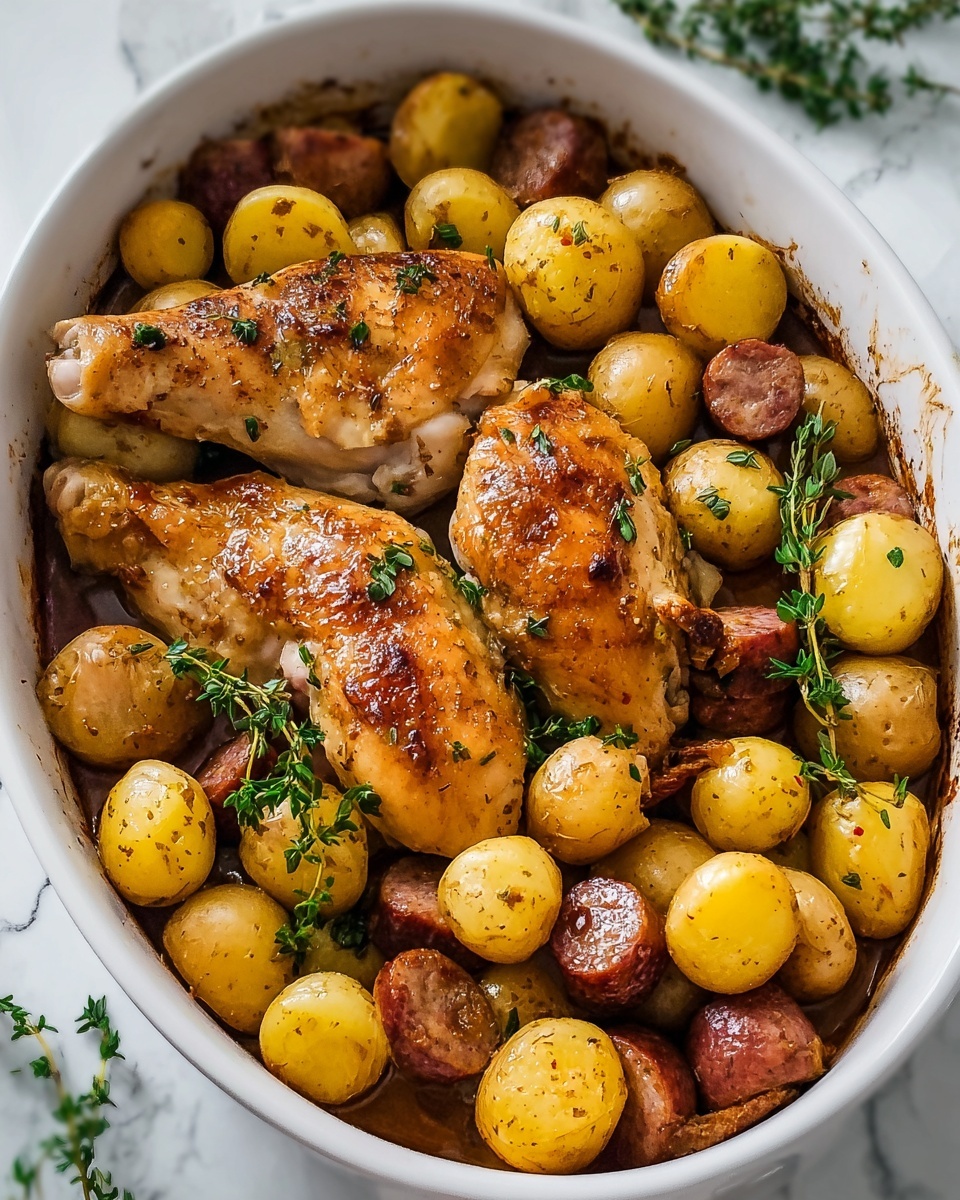 Roast Chicken, Sausage, and Potato Tray Roast Recipe - Recipe Image