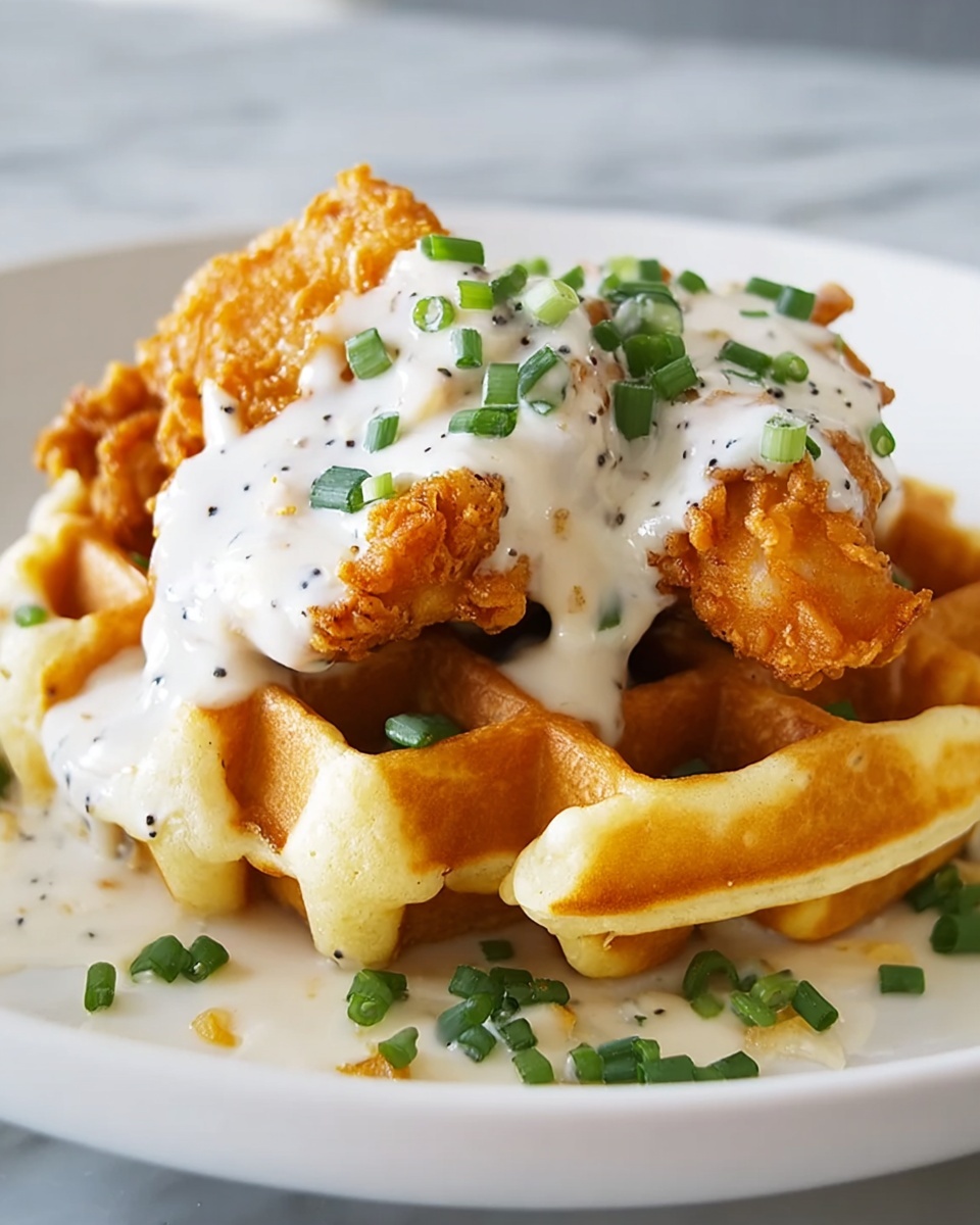 Oven-Fried Chicken with Waffles and White Gravy Delight Recipe - Recipe Image