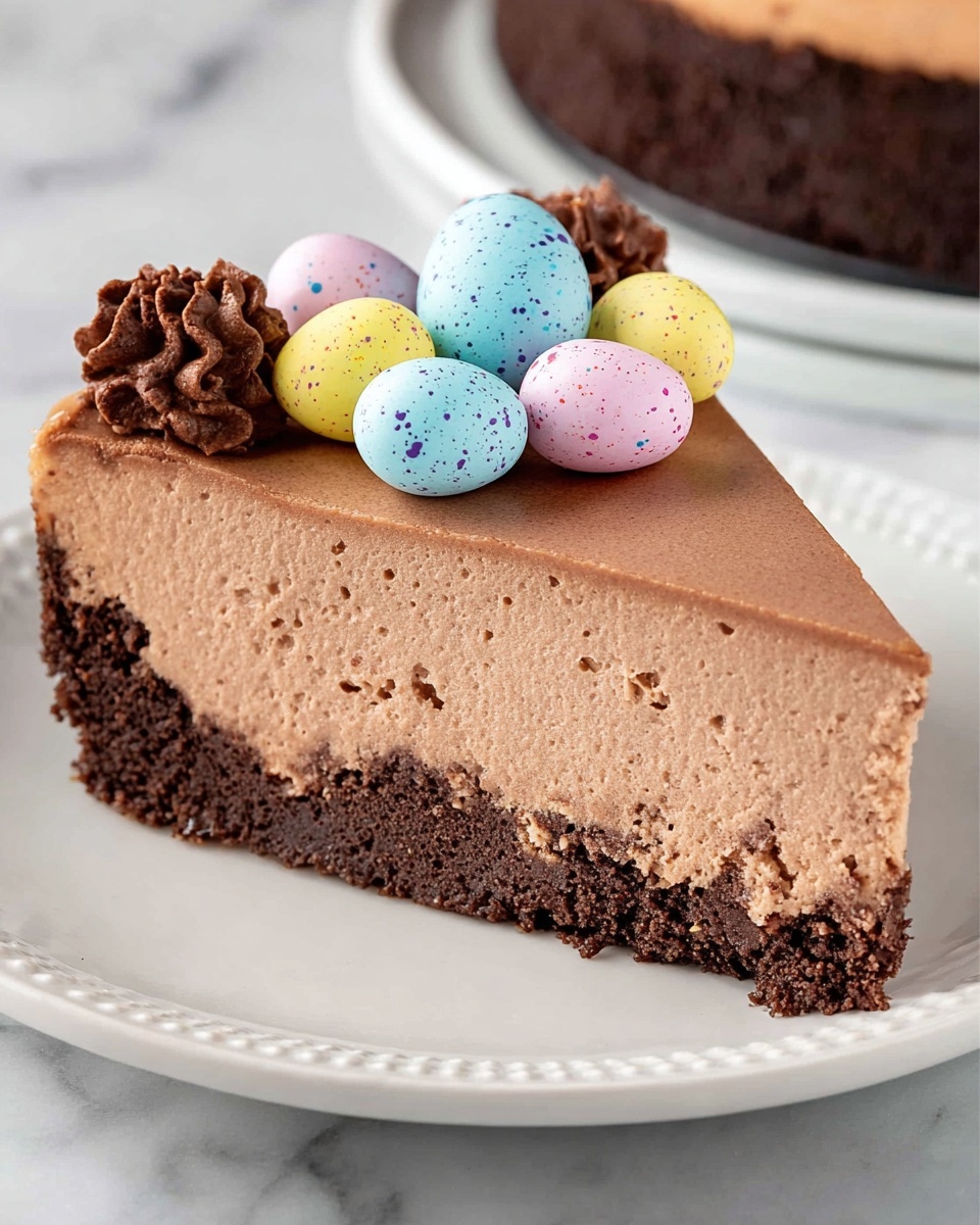 No-Bake Mini Egg Chocolate Cheesecake Recipe - Recipe Image
