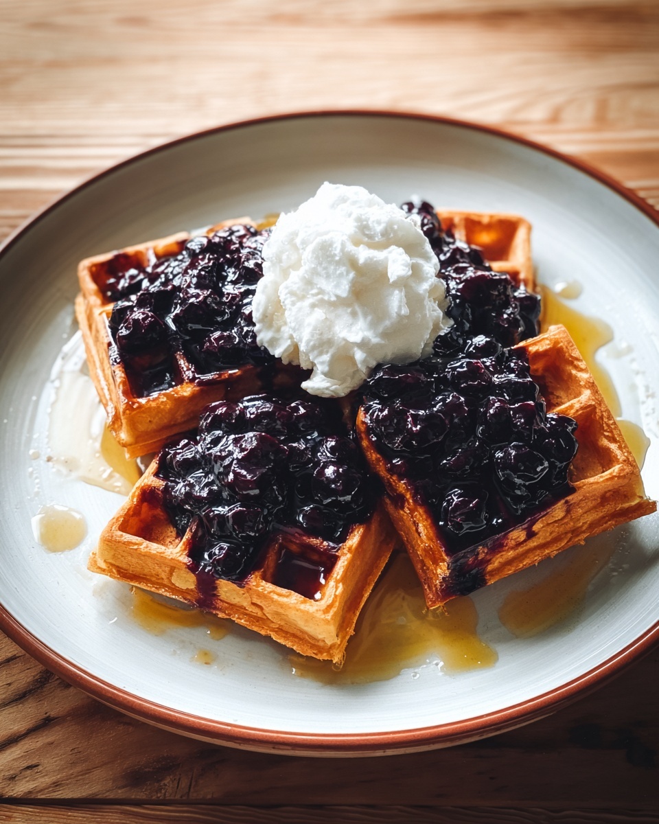 Waffles with Blueberry Compote and Lemon Ricotta Cream Recipe - Recipe Image