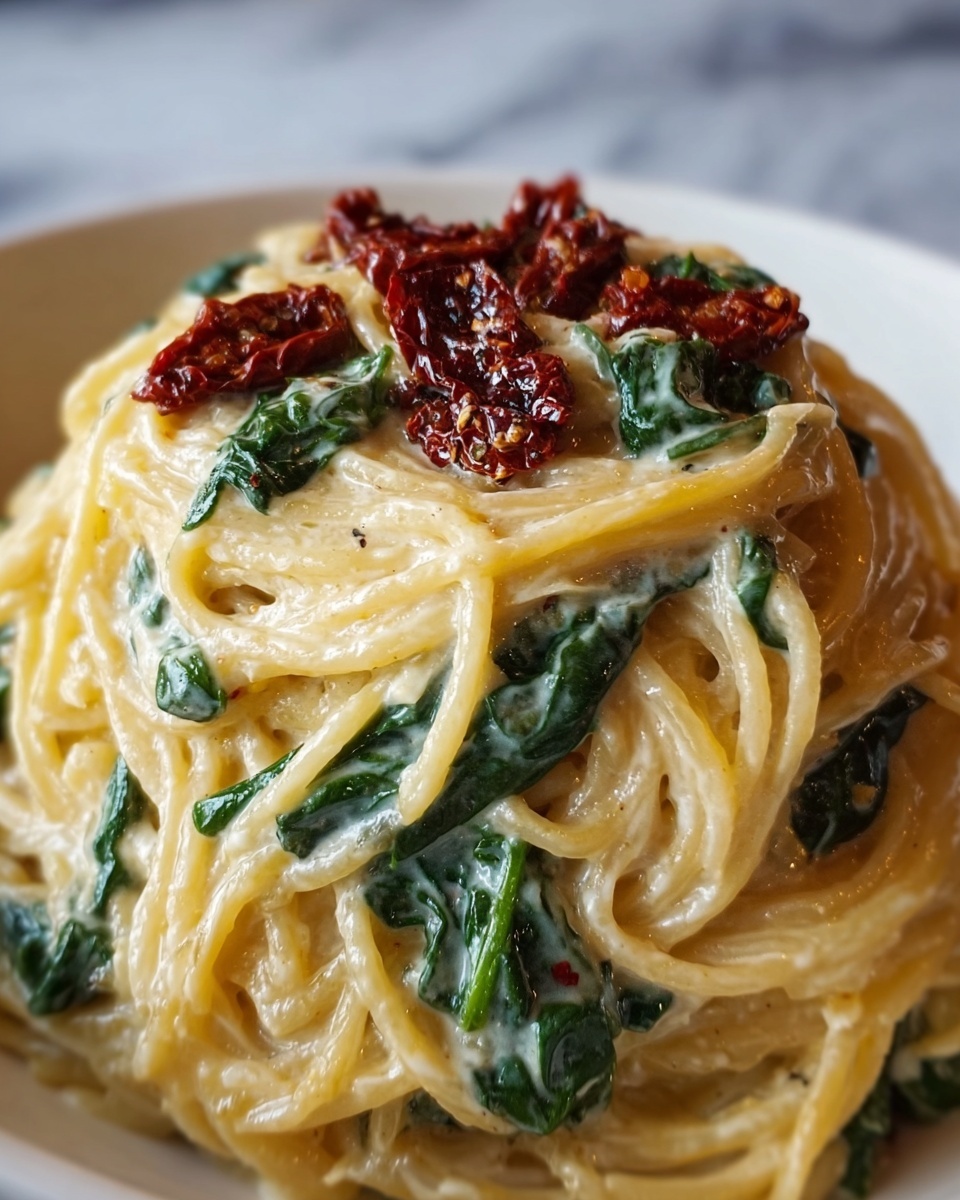 Spaghetti & Spinach with Sun-Dried Tomato Cream Sauce Recipe - Recipe Image