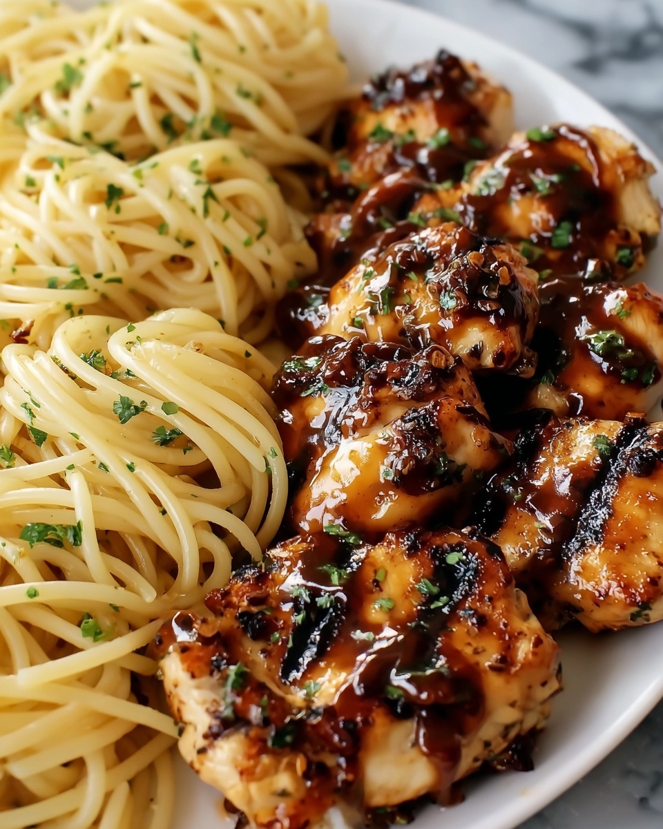 Honey Pepper Chicken with Creamy Garlic Butter Pasta Recipe - Recipe Image