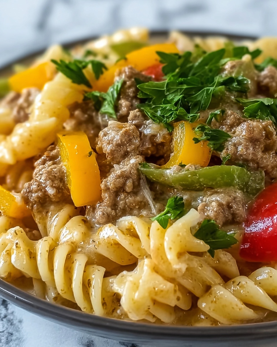 Crockpot Philly Cheesesteak Pasta Casserole Recipe - Recipe Image
