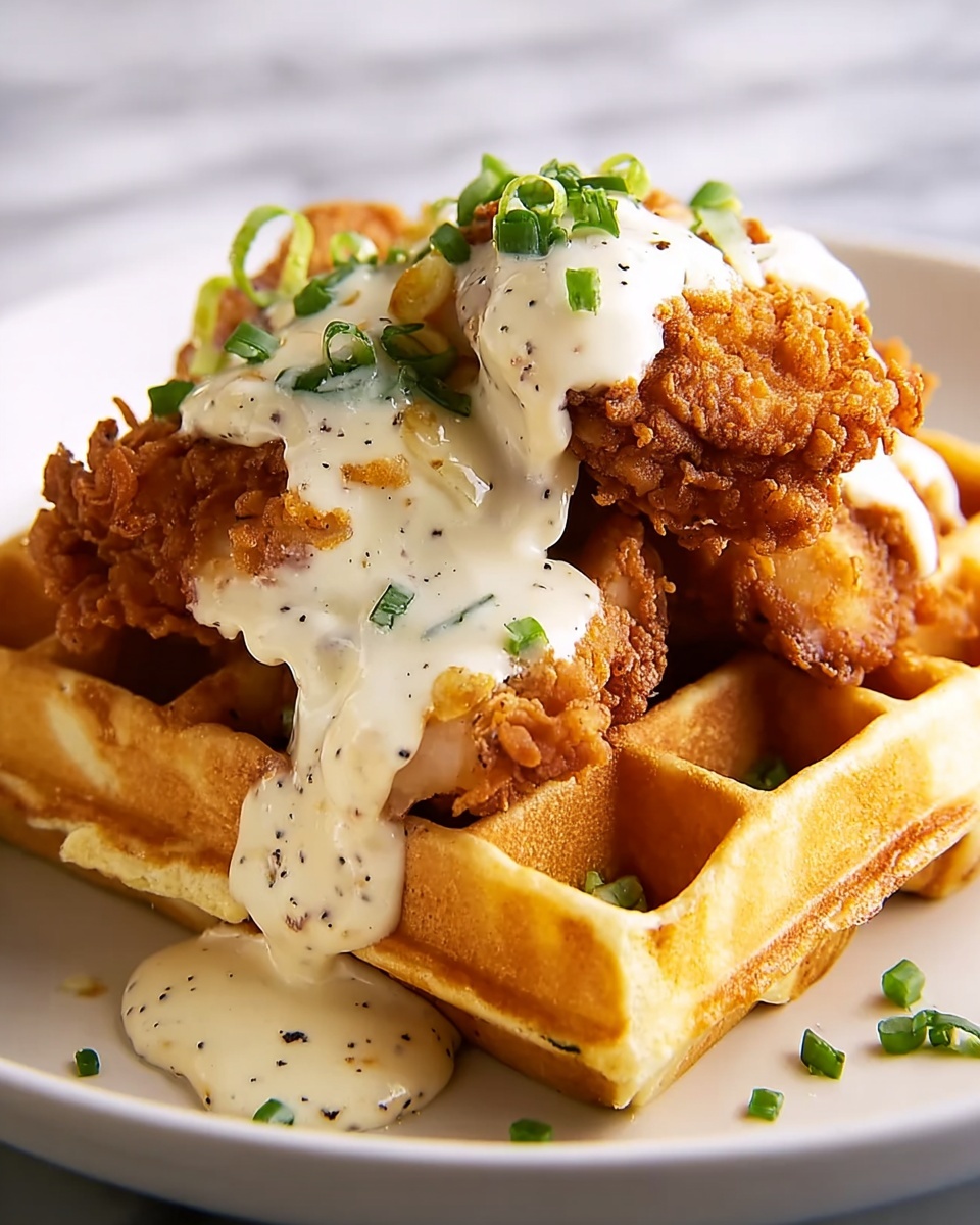 Oven-Fried Chicken with Waffles and White Gravy Delight Recipe - Recipe Image