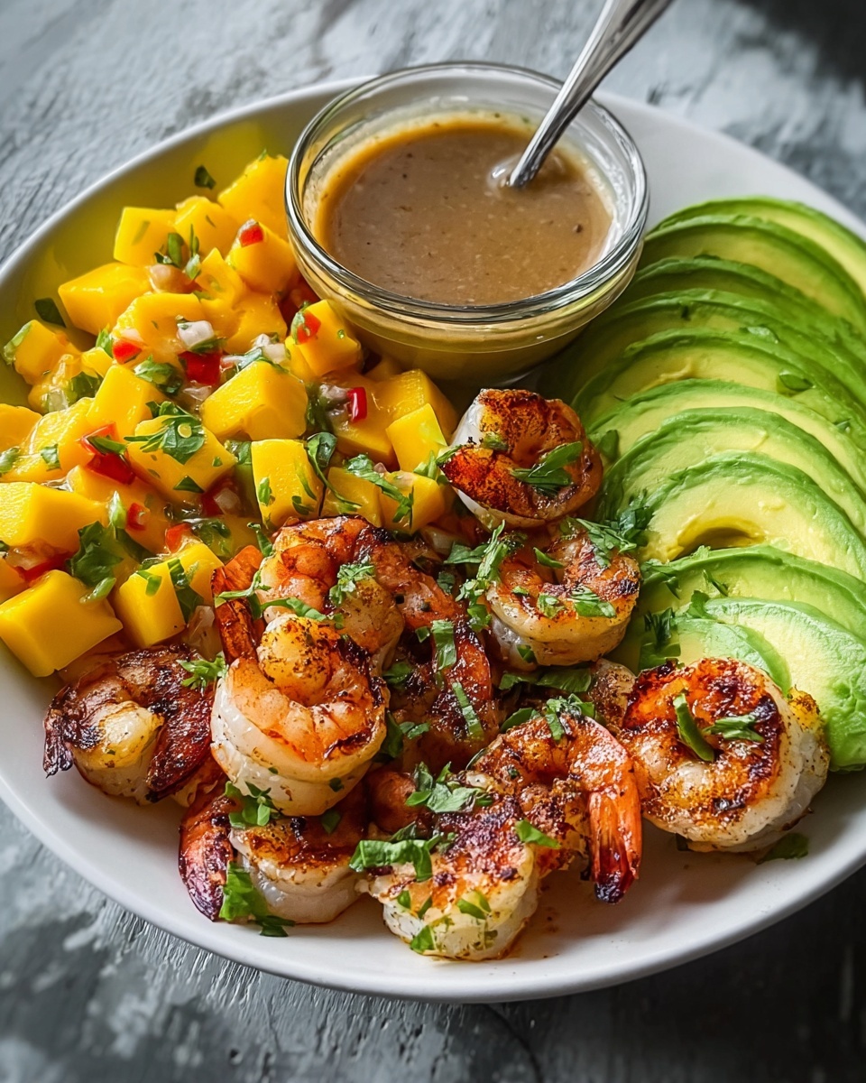 Shrimp and Avocado Bowls with Mango Salsa and Lime-Chili Sauce Recipe - Recipe Image