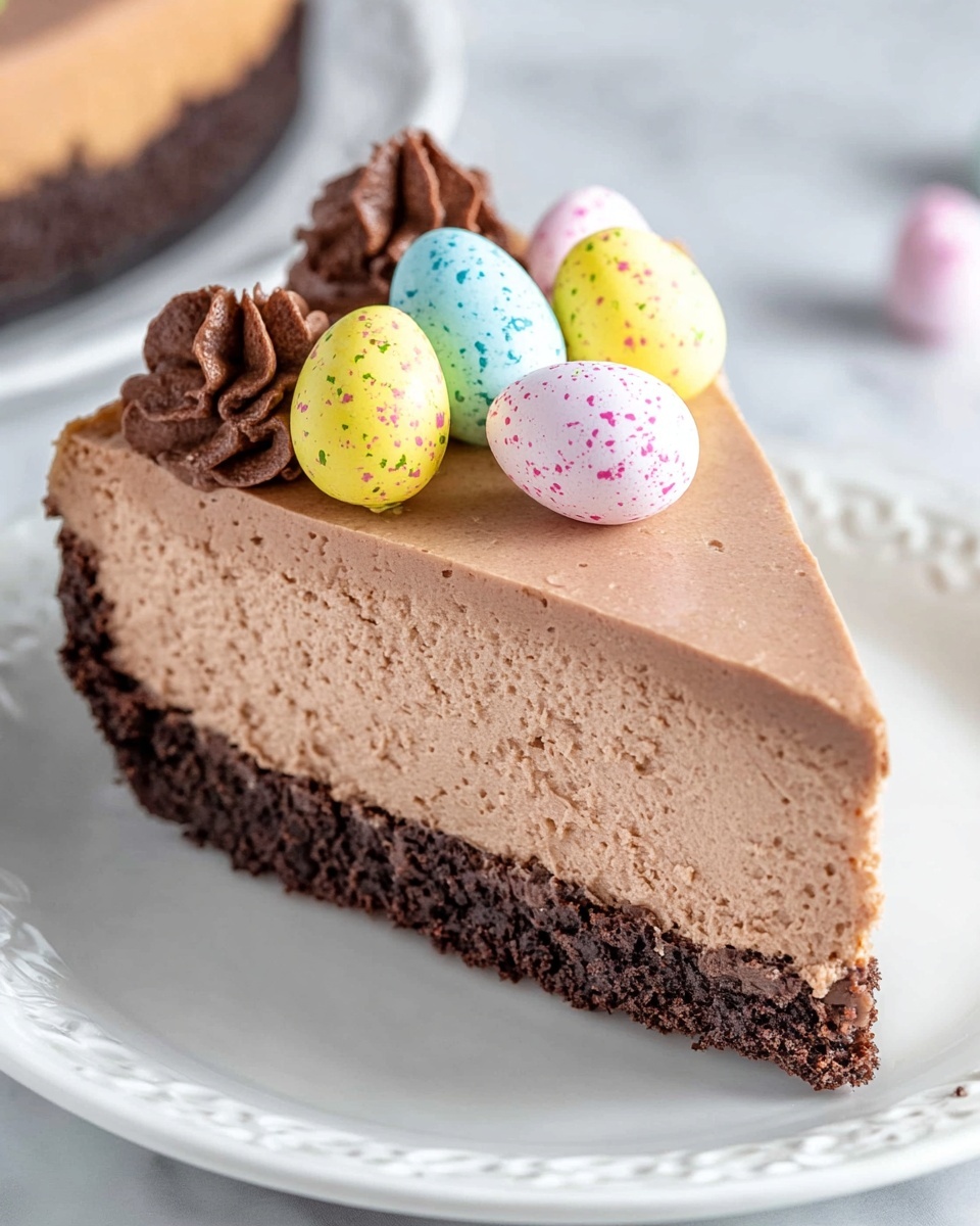 No-Bake Mini Egg Chocolate Cheesecake Recipe - Recipe Image