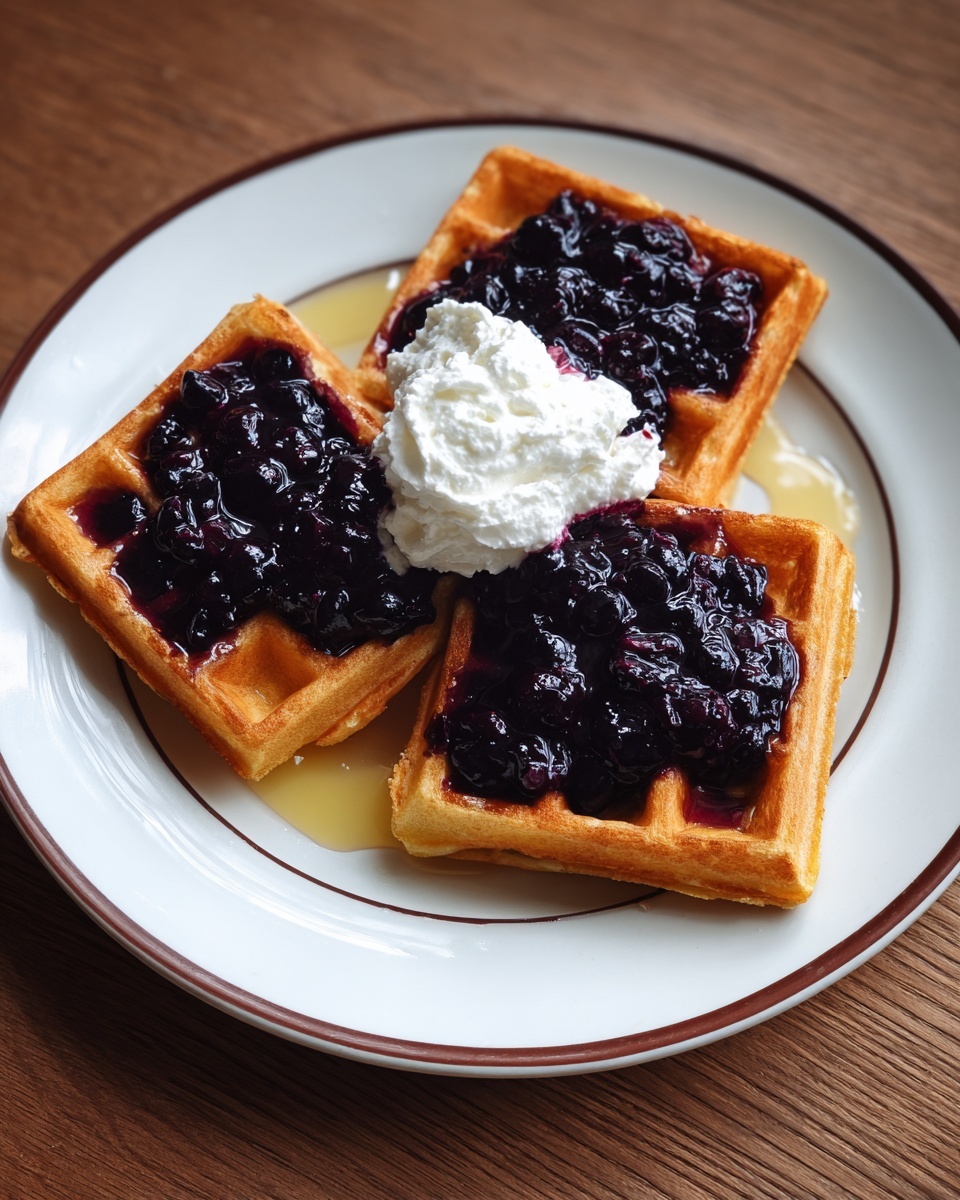 Waffles with Blueberry Compote and Lemon Ricotta Cream Recipe - Recipe Image