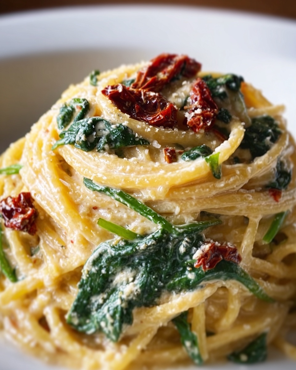 Spaghetti & Spinach with Sun-Dried Tomato Cream Sauce Recipe - Recipe Image