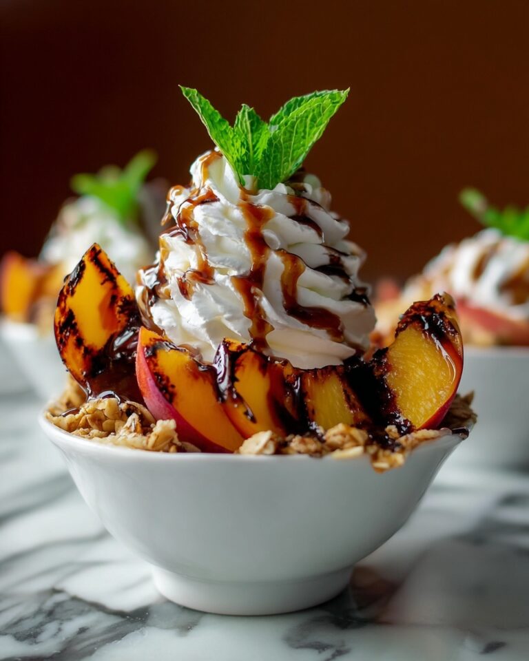Grilled Peach Sundaes with Vanilla Ice Cream and Caramel Drizzle Recipe