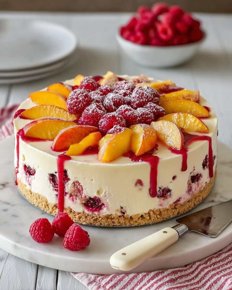Summer Bliss Peach and Raspberry Cheesecake Delight Recipe
