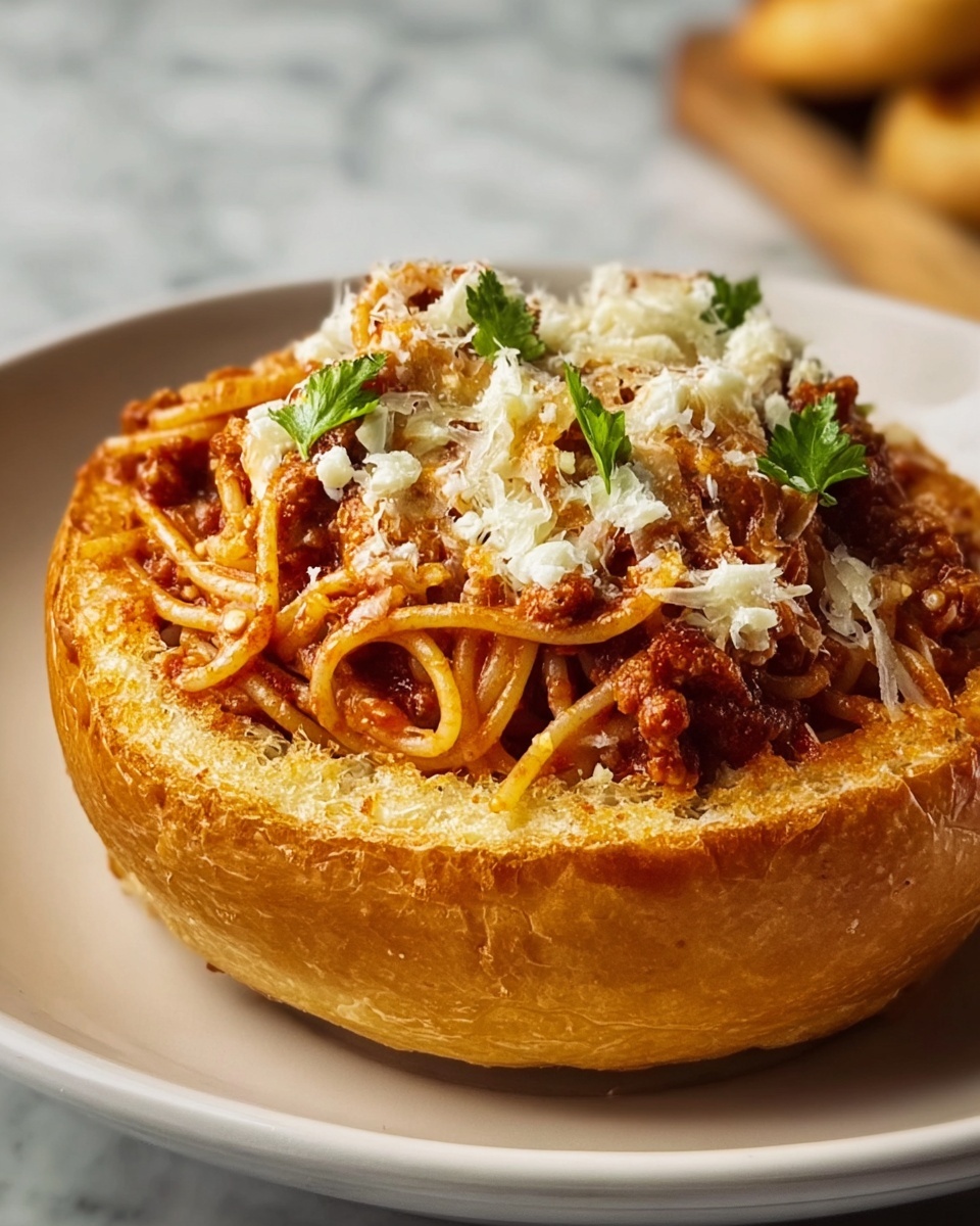 Personal Spaghetti Bread Bowls Recipe - Recipe Image