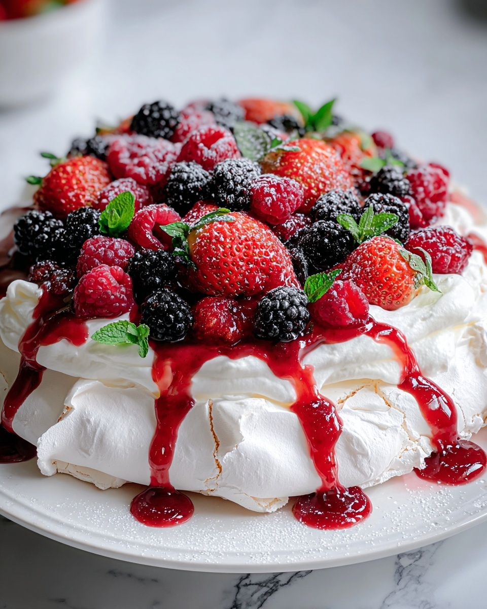 Pavlova Wreath with Fresh Fruits and Mint Recipe - Recipe Image