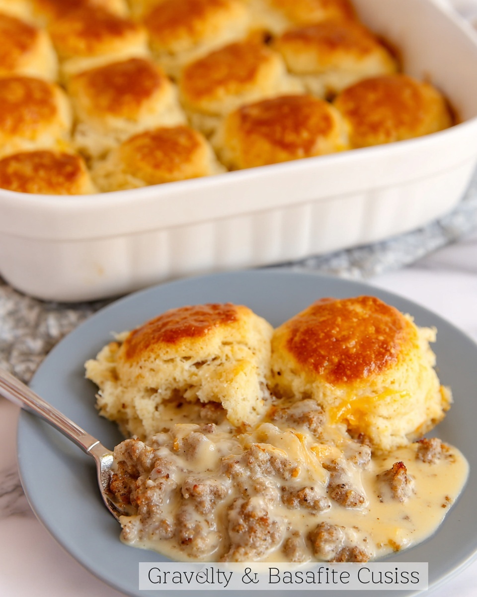 Biscuits and Gravy Breakfast Casserole Recipe - Recipe Image