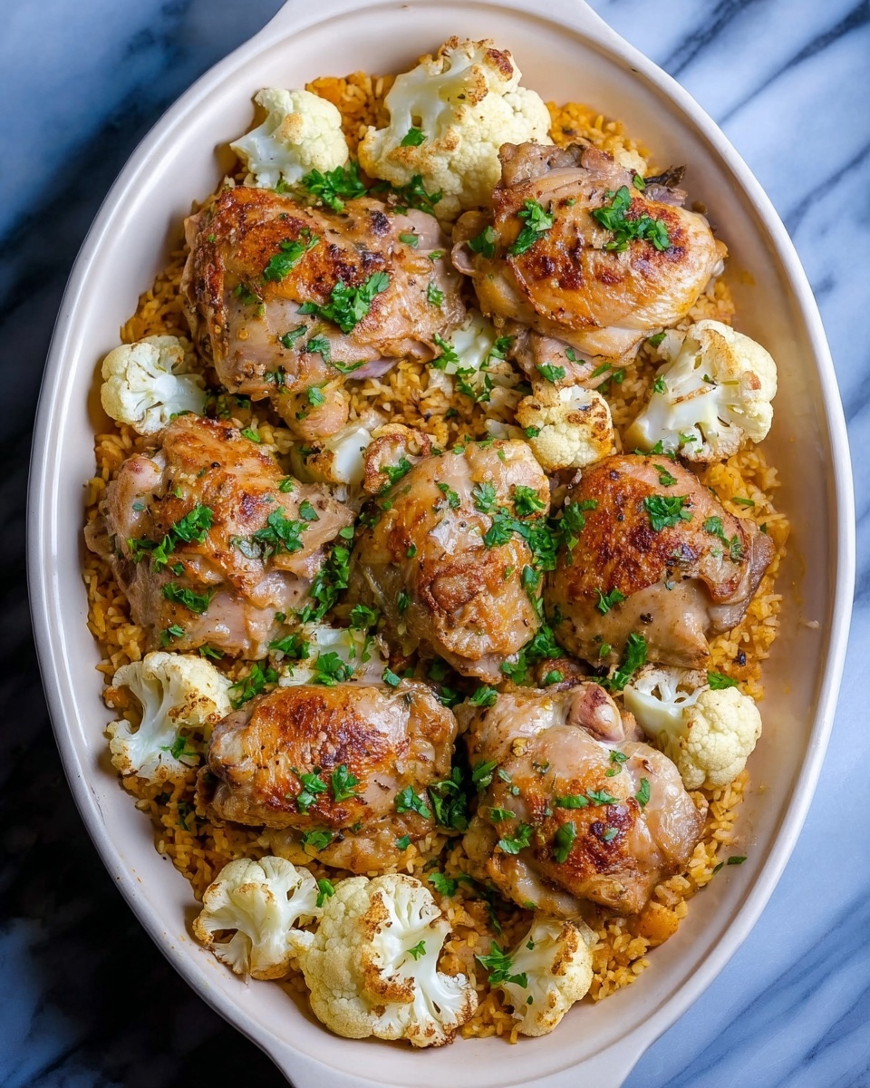 Stuffed Chicken Thighs with Rice and Cauliflower One-Pan Meal Recipe - Recipe Image