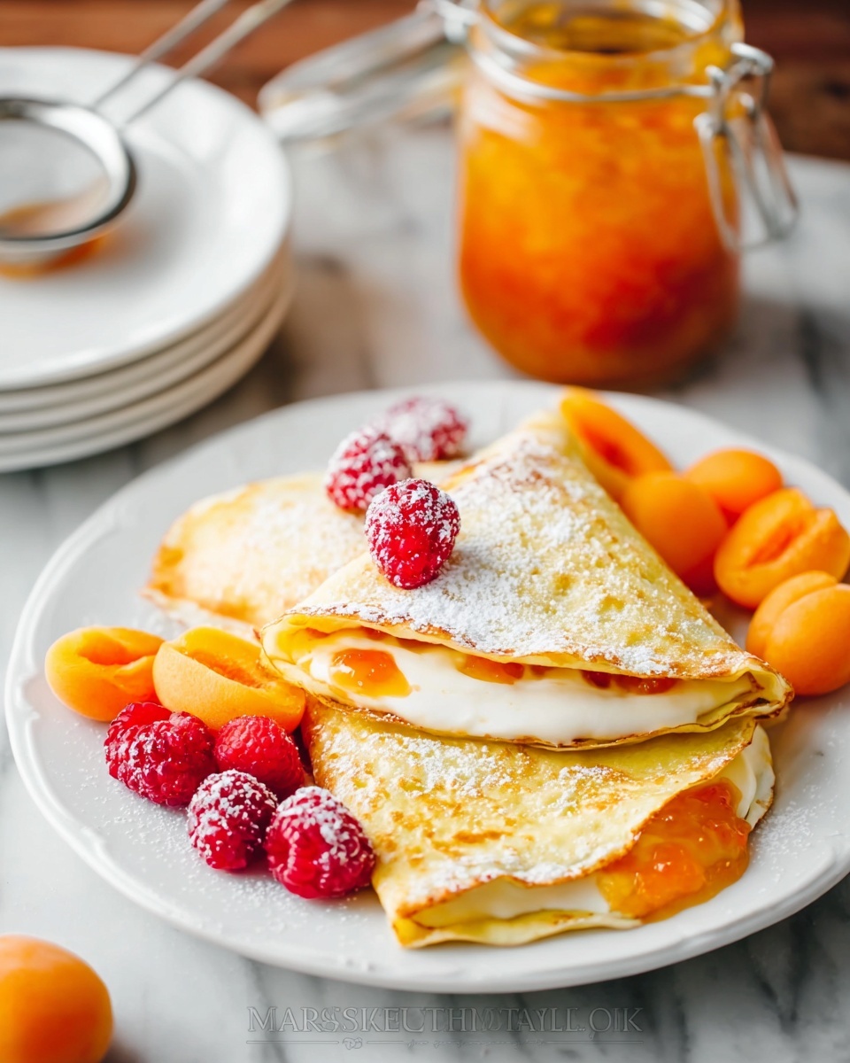 Crepes with Greek Yogurt Cream and Fresh Berry Topping Recipe - Recipe Image