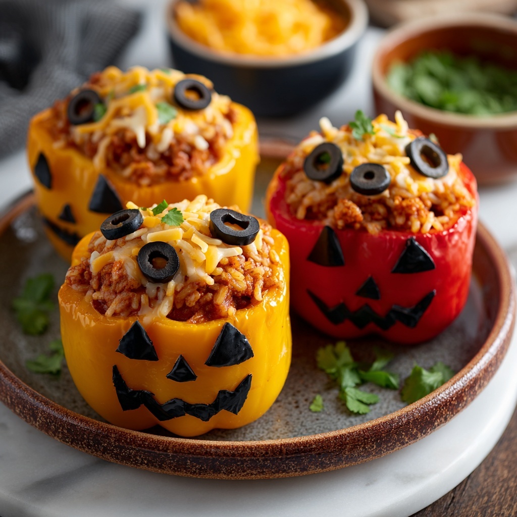 Stuffed Bell Peppers with Creepy Faces Recipe - Recipe Image
