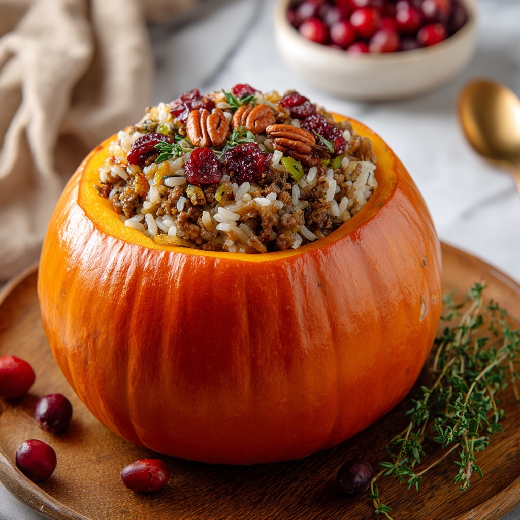 Pumpkin Stuffed with Wild Rice and Sausage Recipe - Recipe Image