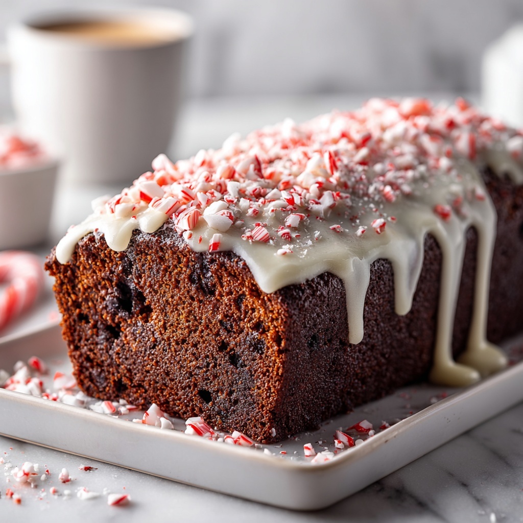 Chocolate Peppermint Bread with Festive Frosting and Candy Cane Topping Recipe - Recipe Image