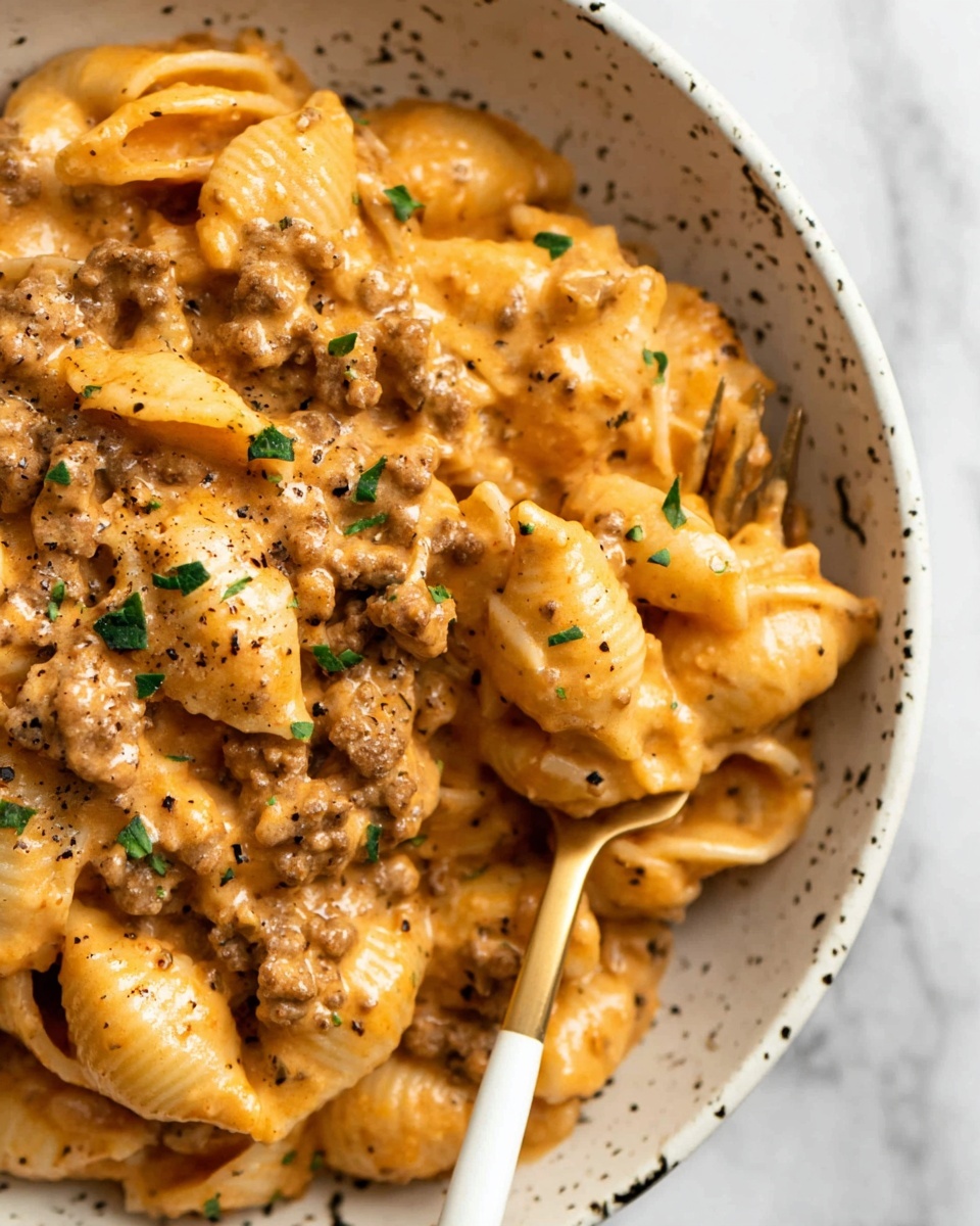 One Pot Cheesy Beef and Shells Recipe - Recipe Image