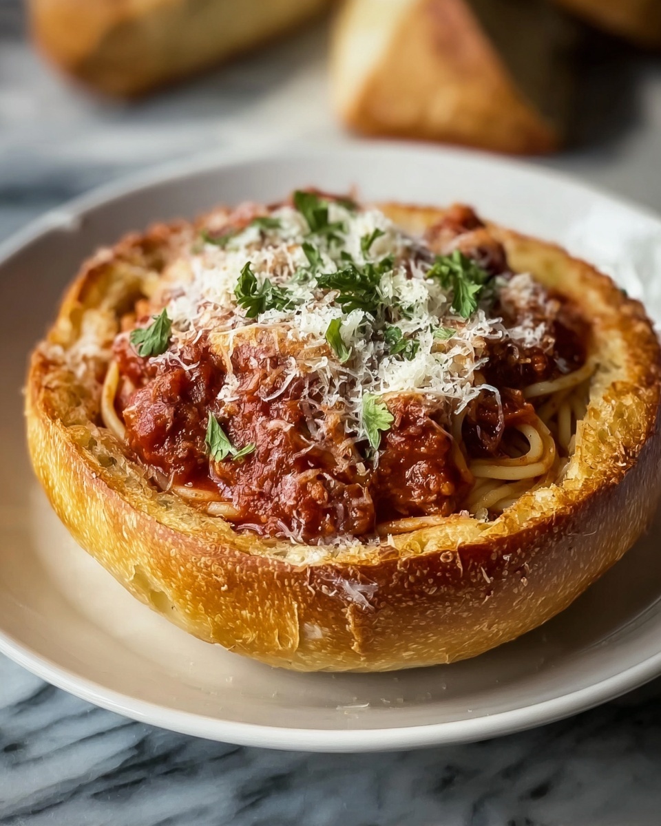 Personal Spaghetti Bread Bowls Recipe - Recipe Image