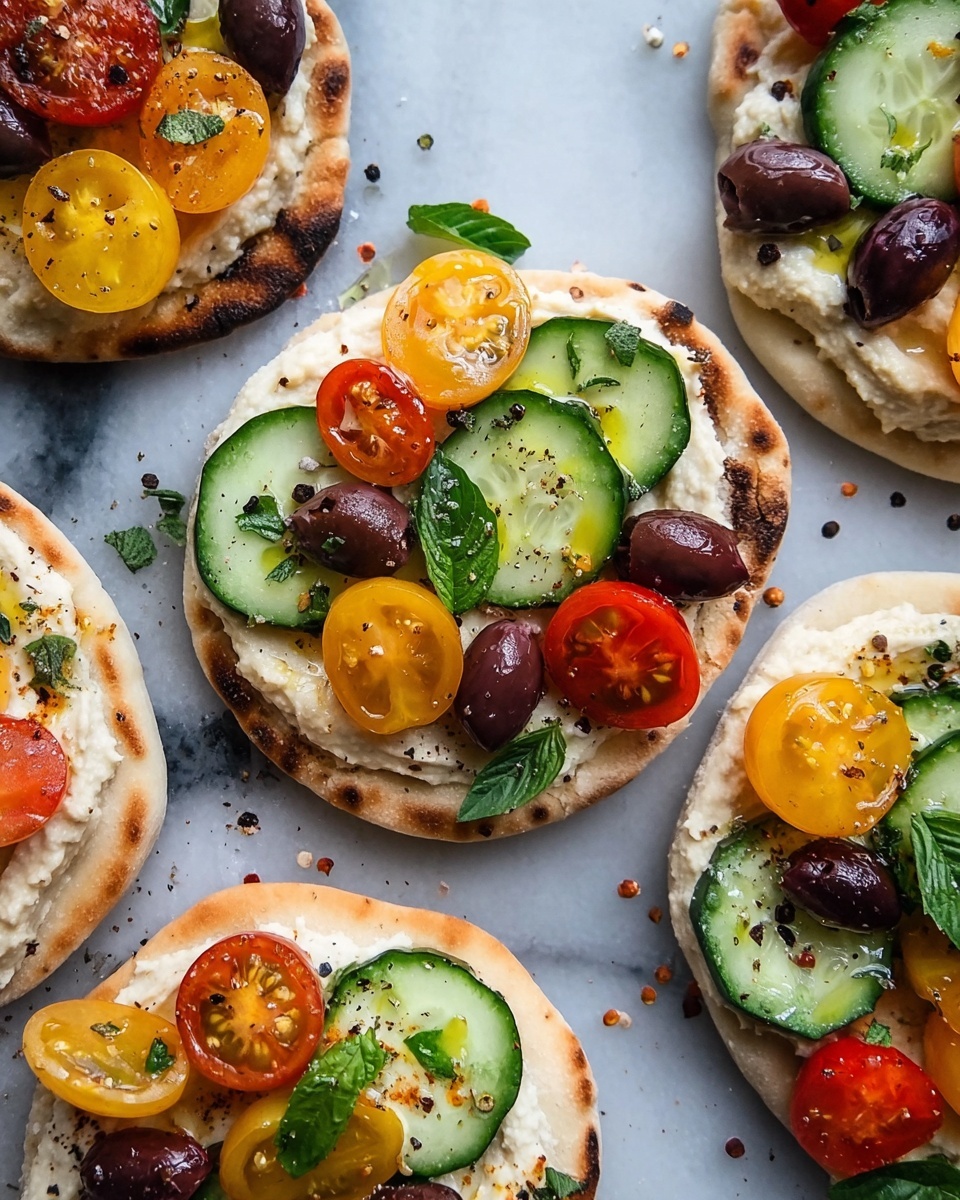 Greek Salad Naan Bites with Hummus Recipe - Recipe Image