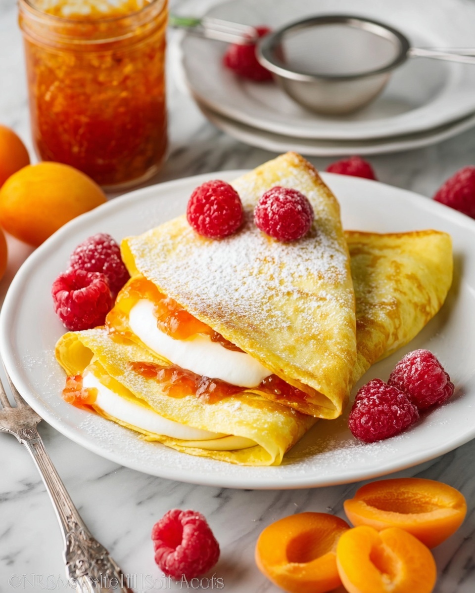 Crepes with Greek Yogurt Cream and Fresh Berry Topping Recipe - Recipe Image