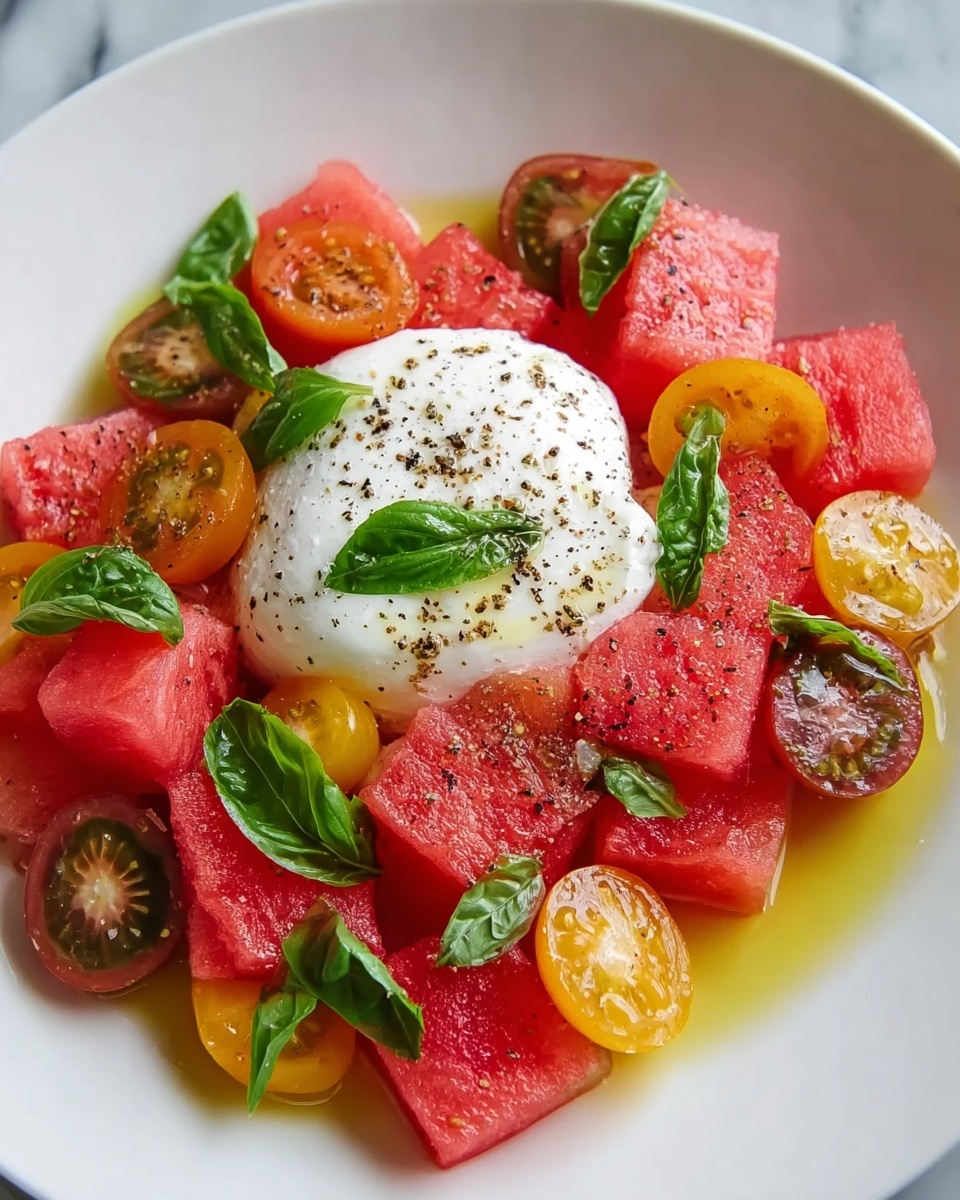 Watermelon Tomato Burrata Salad – Easy, Refreshing Summer Recipe - Recipe Image