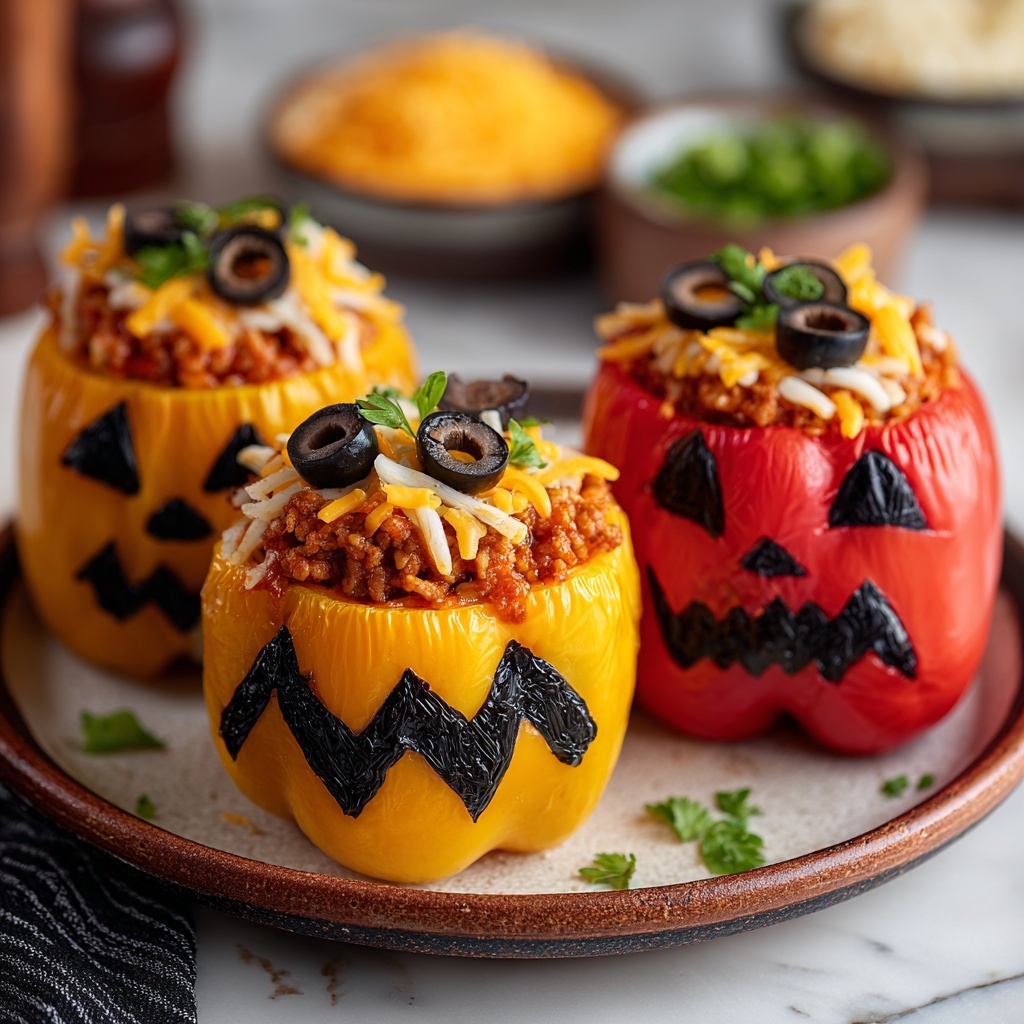 Stuffed Bell Peppers with Creepy Faces Recipe - Recipe Image