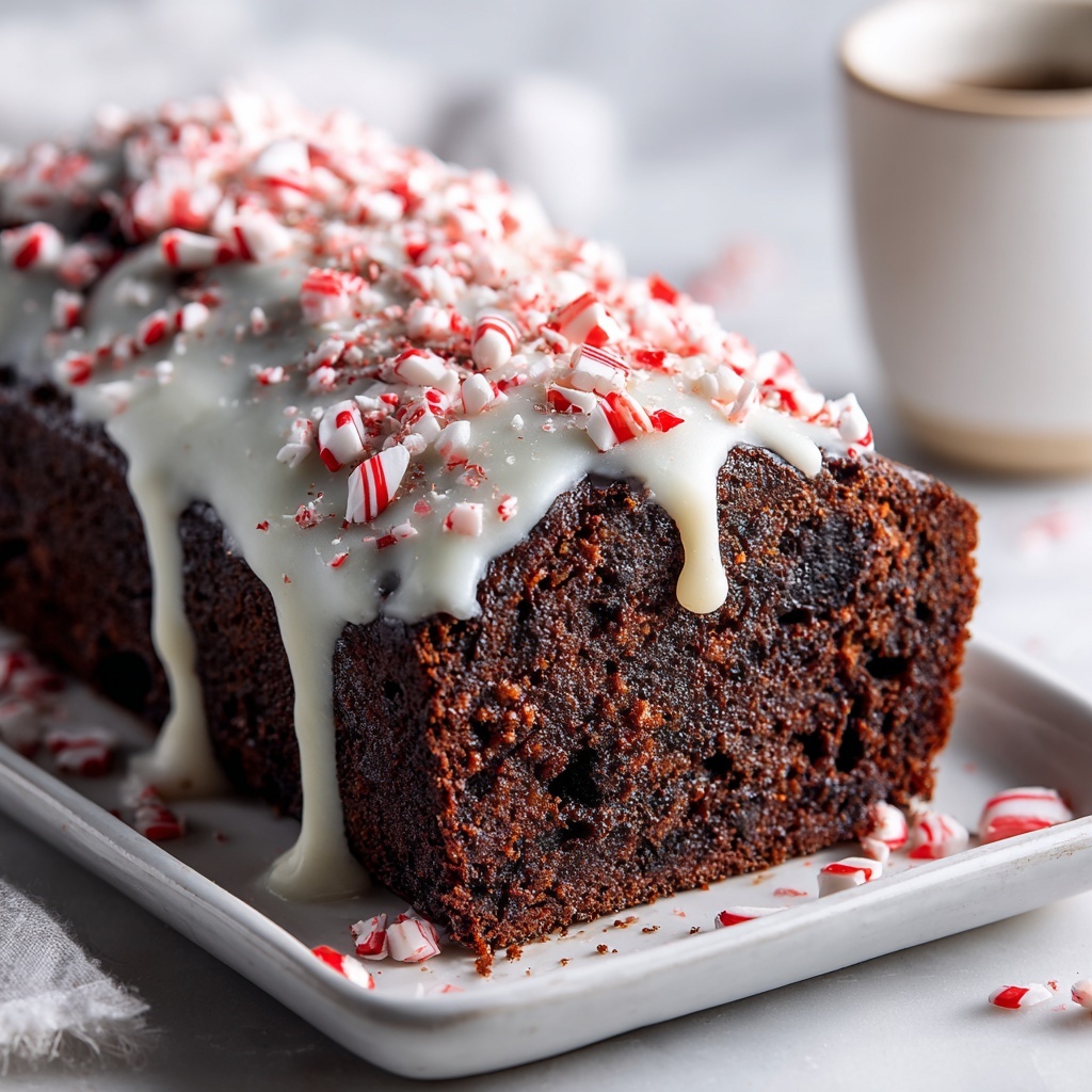 Chocolate Peppermint Bread with Festive Frosting and Candy Cane Topping Recipe - Recipe Image