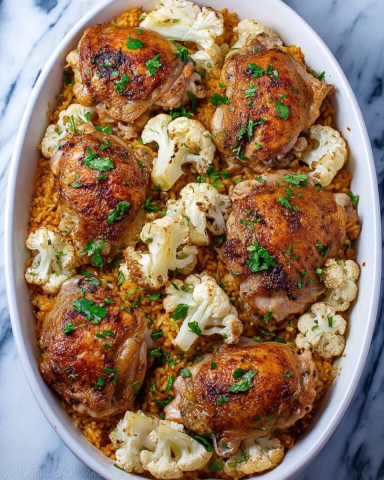 Stuffed Chicken Thighs with Rice and Cauliflower One-Pan Meal Recipe