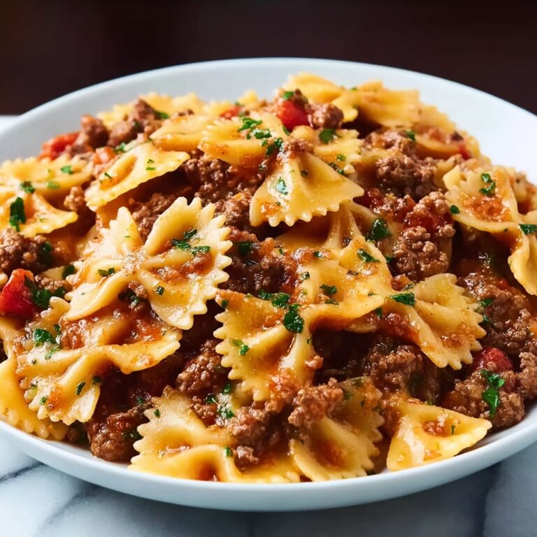 Cheesy Beef & Bowtie Pasta in Garlic Butter Recipe