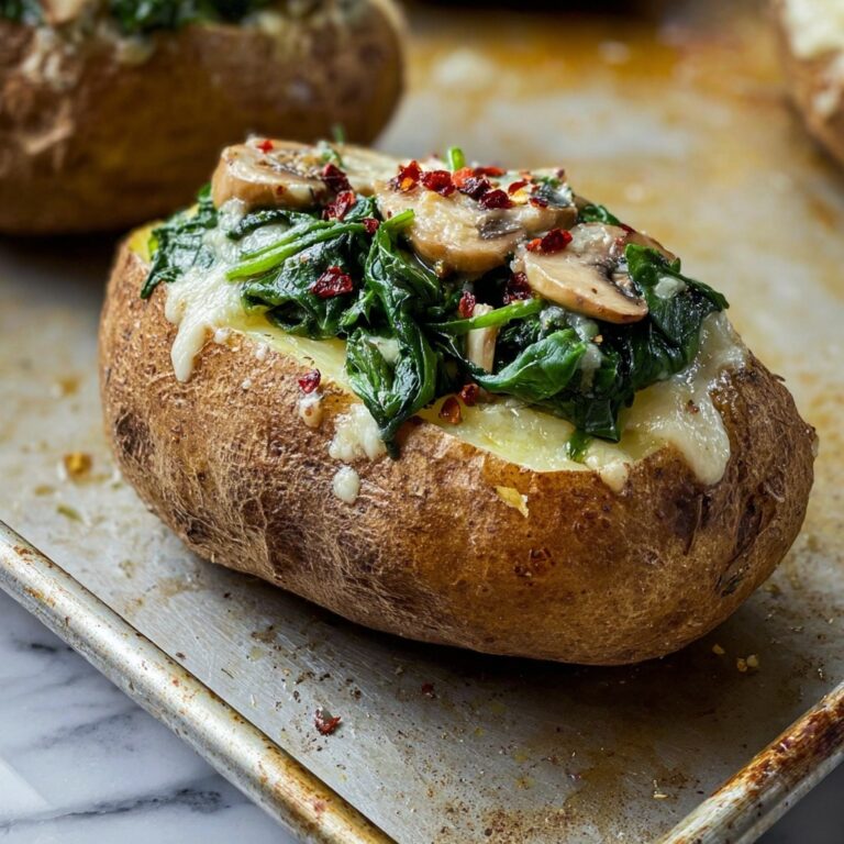 Spinach Mushroom Stuffed Baked Potatoes with Cheddar Recipe