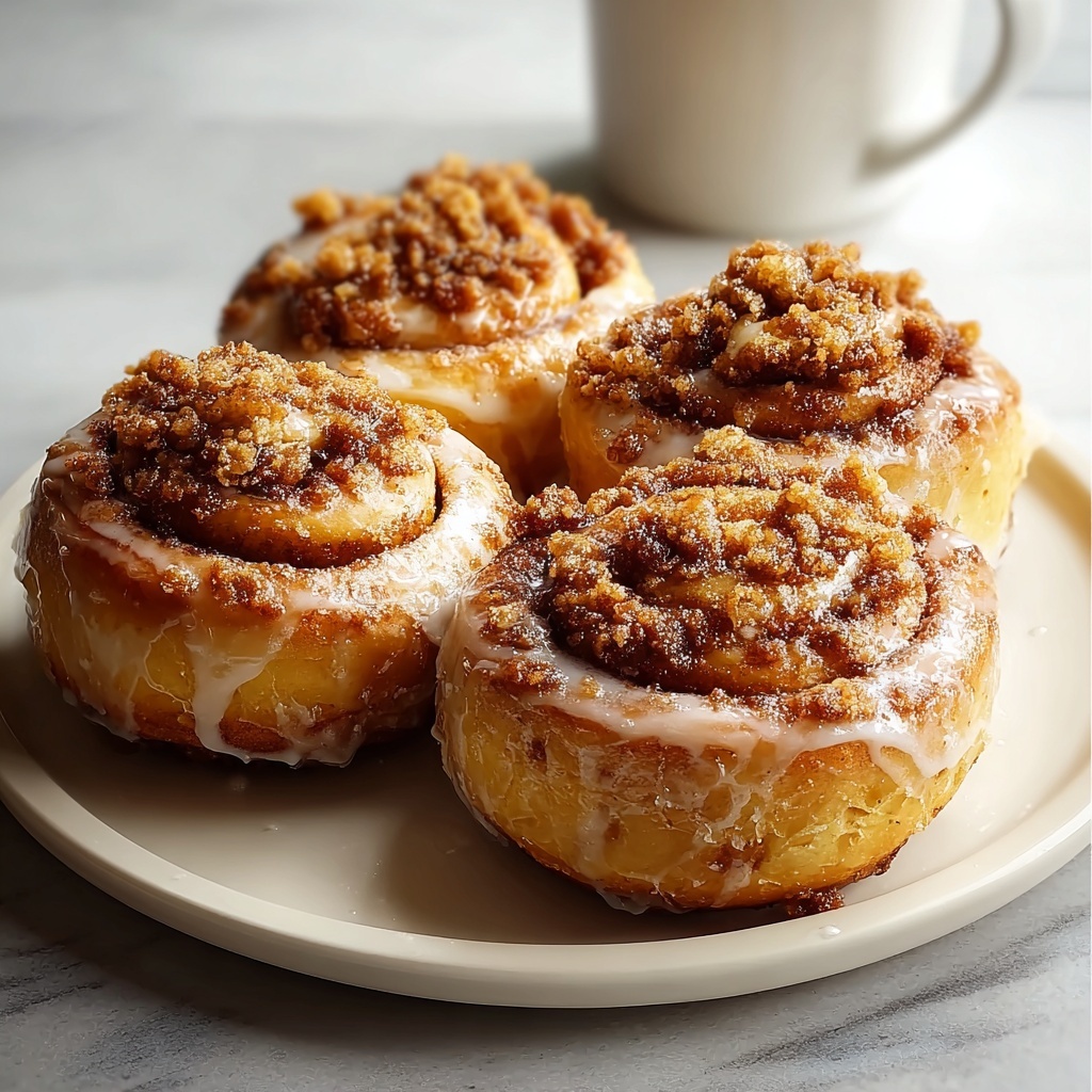 Apple Cheesecake Buns with Crumble Topping and Sweet Glaze Recipe - Recipe Image