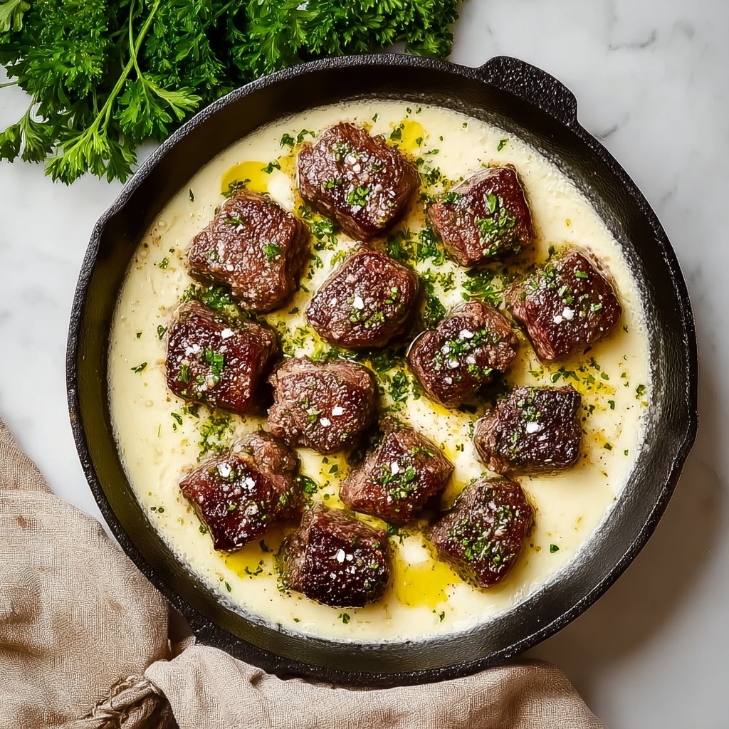 Garlic Butter Steak Bites with a Rich Parmesan Cream Sauce Recipe - Recipe Image
