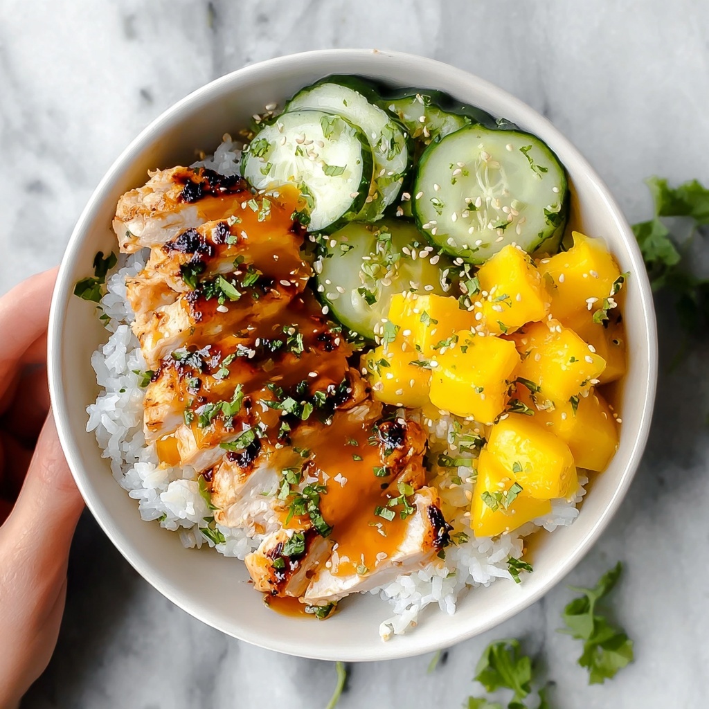 Chili Crisp Chicken Mango Cucumber Rice Bowl Recipe - Recipe Image