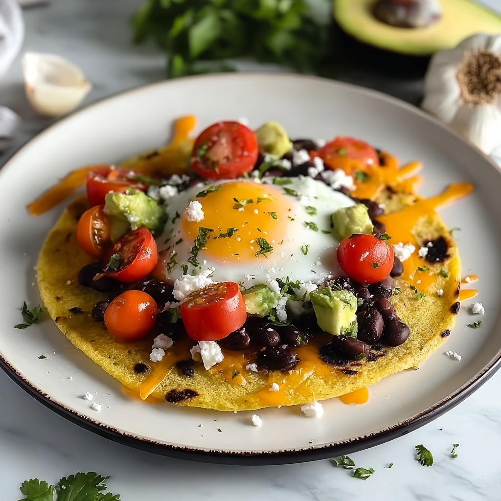 Breakfast Tostadas with Eggs, Black Beans, Cheddar, and Salsa Recipe - Recipe Image