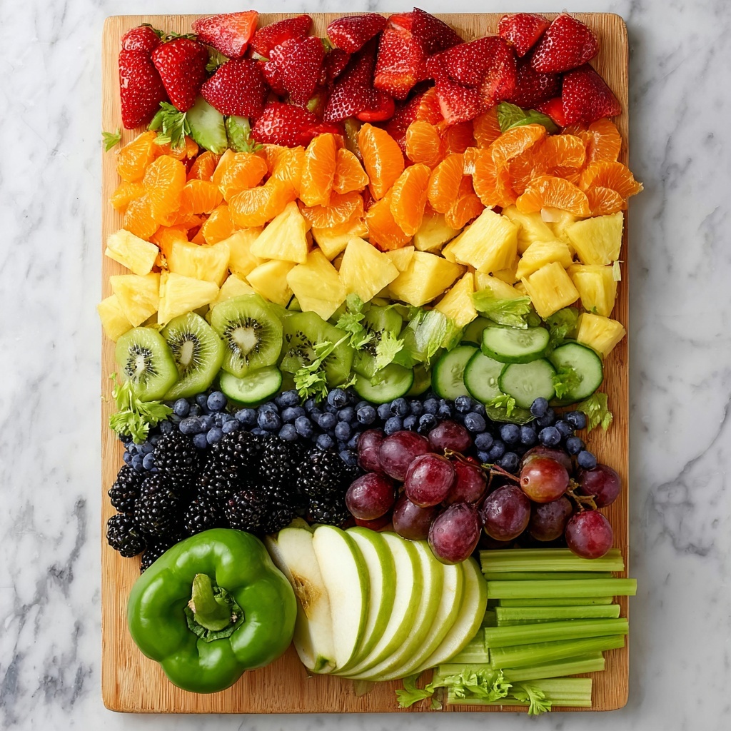 St. Patrick's Day Rainbow Fruit and Veggie Snack Board Recipe - Recipe Image