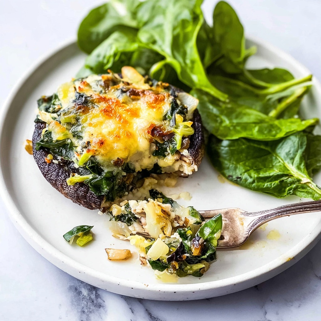 Stuffed Portobello Mushrooms with Spinach, Leeks, and Mozzarella Recipe - Recipe Image
