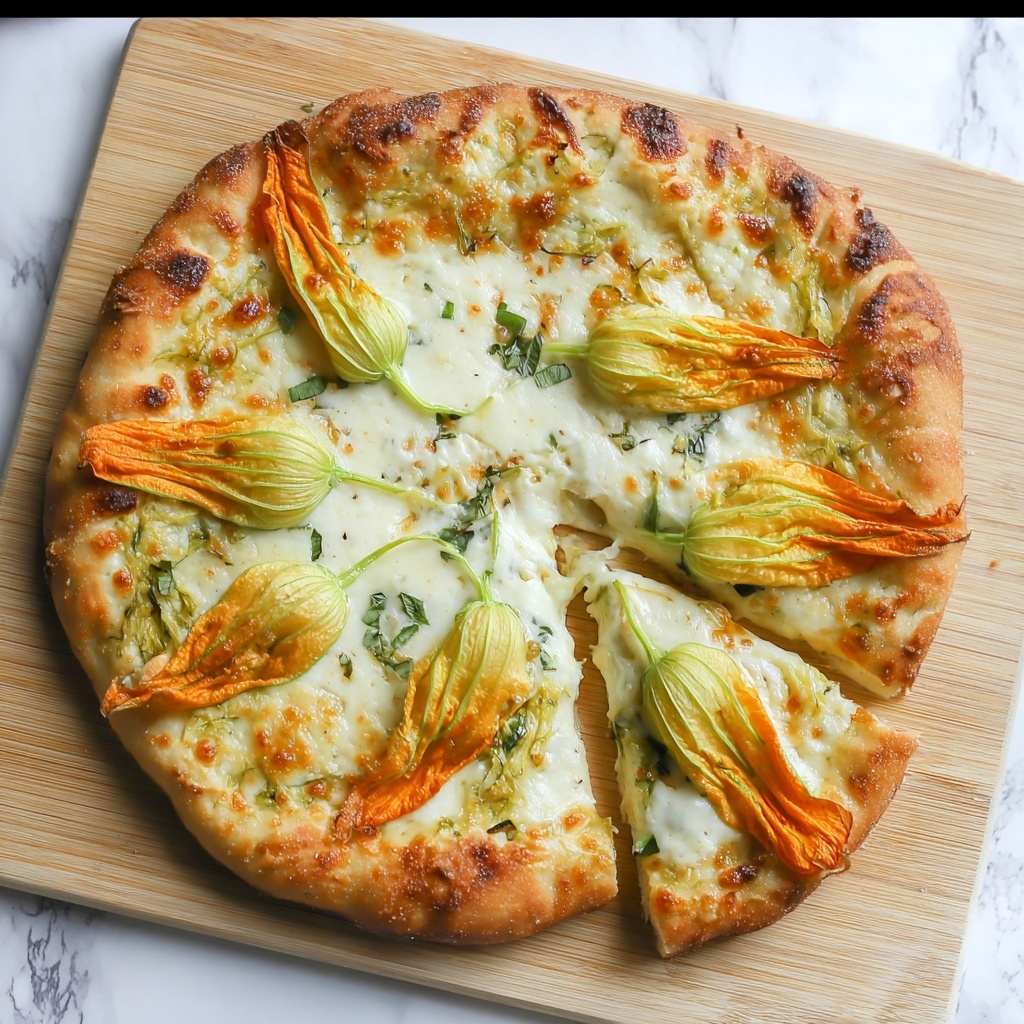Zucchini Flower Pizza with Goat Cheese and Fresh Basil Recipe - Recipe Image